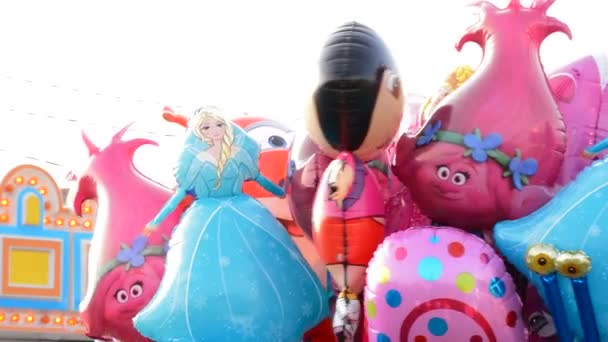 Children Balloons Fair Sunny Day — Stock Video