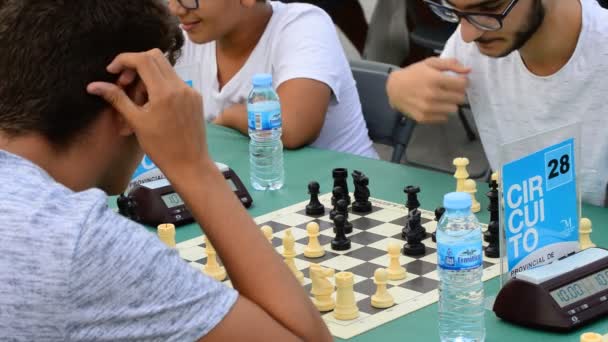 Schakers Spelen Van Een Spel Een Toernooi Buiten Schaken — Stockvideo