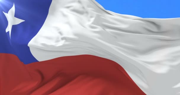 Chili Vlag Zwaaien Wind Langzaam Met Blauwe Hemel Lus — Stockvideo