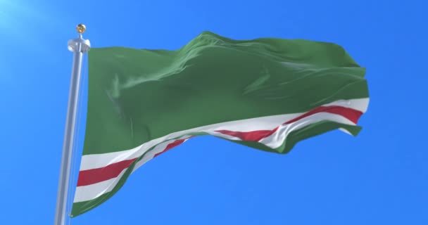 Flag Chechen Republic Ichkeria Waving Wind Blue Sky Loop — Stock Video