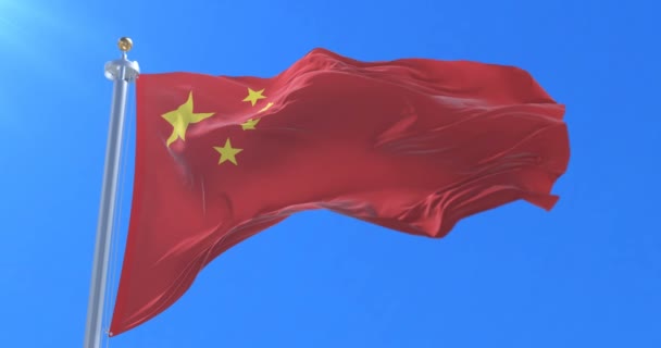 Bandera República China Ondeando Viento Con Cielo Azul Bucle — Vídeos de Stock