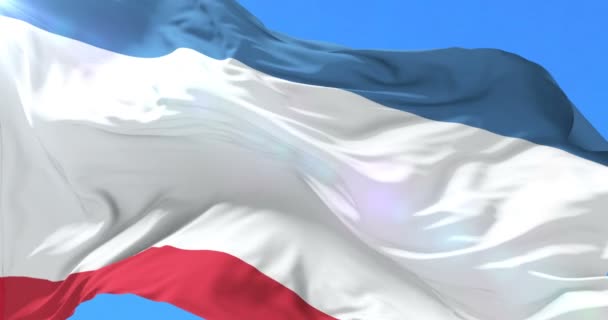 Krim Vlag Zwaaien Wind Langzaam Met Blauwe Hemel Lus — Stockvideo
