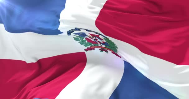 Vlag Van Dominicaanse Republiek Zwaaien Wind Traag Lus — Stockvideo