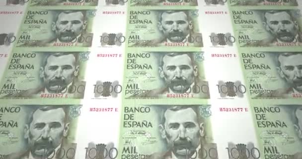 Banknoten Von Tausend Spanischen Peseten Von Spanien Bargeld Schleife — Stockvideo