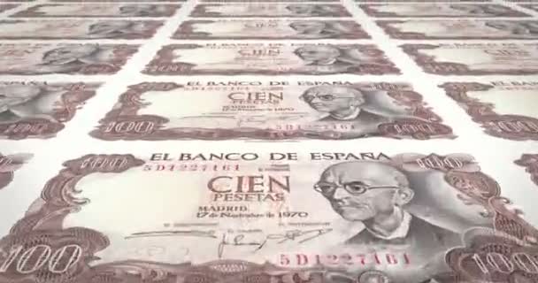 Billetes Cien Pesetas Españolas Dinero Efectivo Lazo — Vídeo de stock