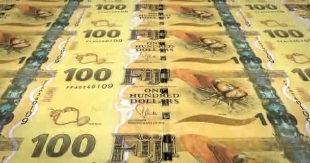 Banknoten Hundert Fidschianischen Dollars Von Fiji Rollen Bargeld Schleife — Stockvideo