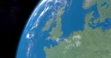 Animasyon İngiliz Adaları, Büyük Britanya, İrlanda, Isle of Man, Shetland Adaları, Outer Hebrides, Orkeney Adaları, Wight Adası, Anglesey, Dünya gezegeni, uzaydan görünümü