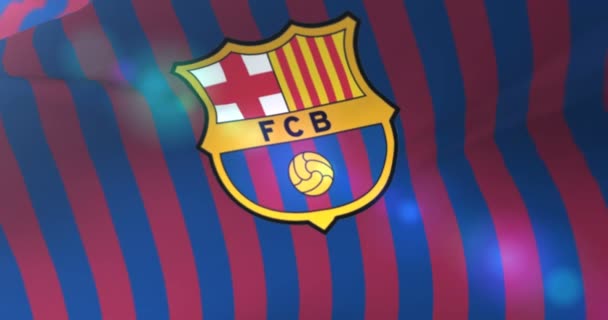 Barcelona Football Club Flagga Vajande Vinden Slinga — Stockvideo