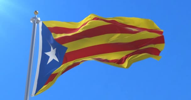 スローモーション ループで カタロニアの共和国に手を振って Estelada Blava フラグ — ストック動画