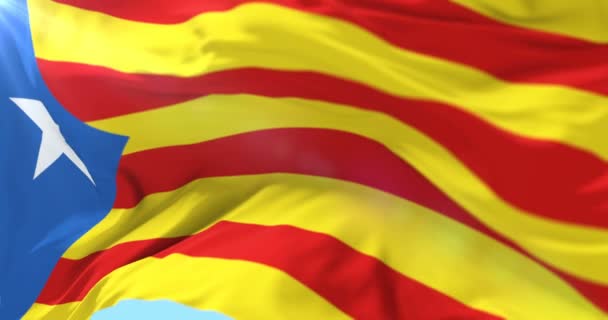 Estelada Blava Bandeira Catalunha República Câmera Lenta Loop — Vídeo de Stock