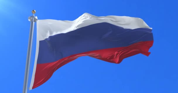 Bandera Rusia Ondeando Viento Con Cielo Azul Bucle — Vídeos de Stock