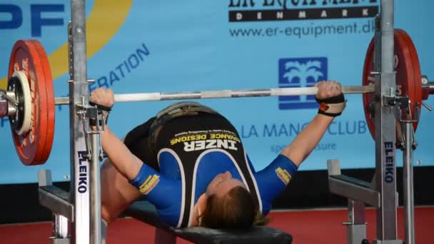 Levantador Peso Teste Supino Campeonato Powerlifting — Vídeo de Stock