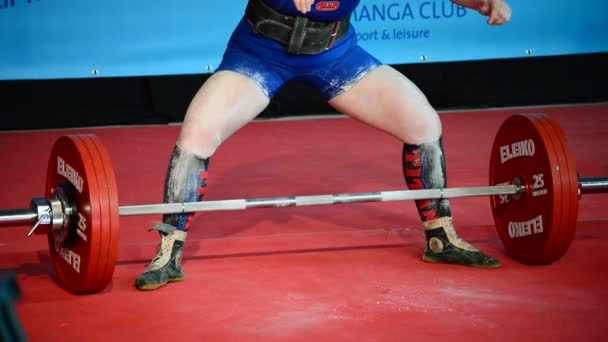 Sollevatore Pesi Donna Durante Campionato Powerlifting Prova Sollevamento Morto — Video Stock