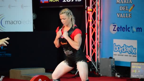 Sollevatore Pesi Donna Campionato Powerlifting Che Esegue Test Sollevamento Morto — Video Stock