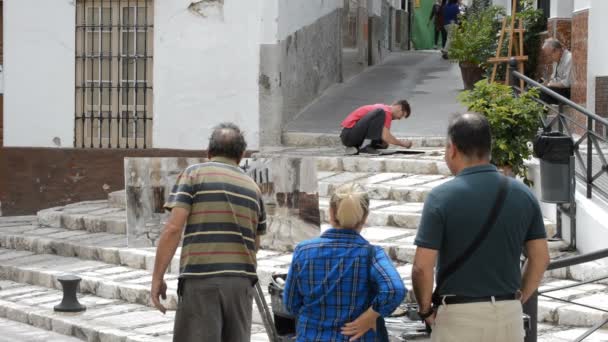 Κέρμα Μάλαγα Ισπανία 2015 Ζωγράφοι Ζωγραφική Εικόνες Έναν Δρόμο Μια — Αρχείο Βίντεο