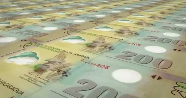 Bankjegyek Kétszáz Nicaraguai Cordoba Nicaragua Készpénz Hurok — Stock videók