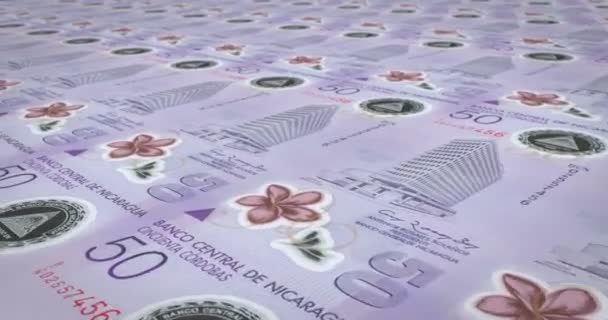 Banknoty Pięćdziesięciu Nikaragui Cordoba Nikaragui Pieniądze Pętla — Wideo stockowe