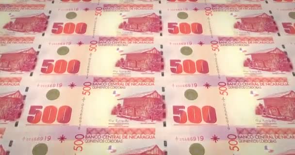 Banknoty Pięciuset Nikaragui Cordoba Nikaragui Pieniądze Pętla — Wideo stockowe