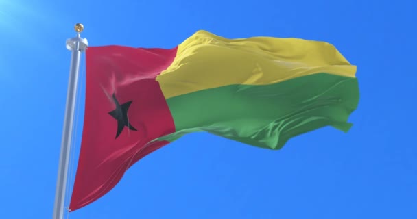 Bissau Guinejskou Vlajky Vítr Modré Obloze Pomalu Mává Smyčka — Stock video