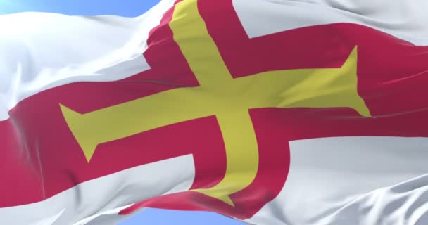 Guernsey Vlag Zwaaien Wind Traag Lus — Stockvideo