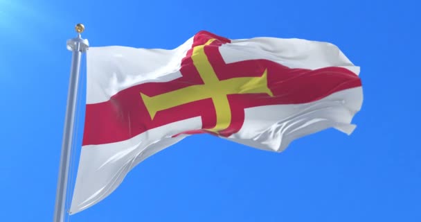 Vlag Van Guernsey Zwaaien Wind Traag Lus — Stockvideo