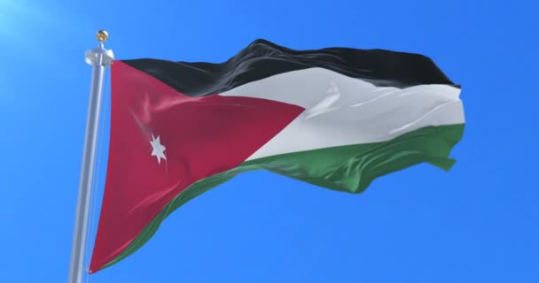 Vlajka Jordánska Mával Vítr Modrou Oblohou Pomalé Smyčka — Stock video