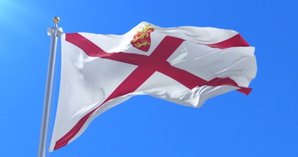 Flaga Jersey Macha Wiatr Błękitnego Nieba Pętla — Wideo stockowe
