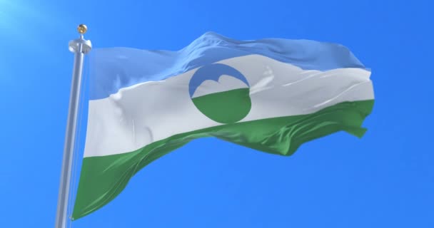 Flagge Von Kabardino Balkaria Weht Wind Mit Blauem Himmel Langsamer — Stockvideo