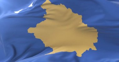 Yavaş, döngü içinde mavi gökyüzü ile Kosova sallayarak bayrak Rüzgar