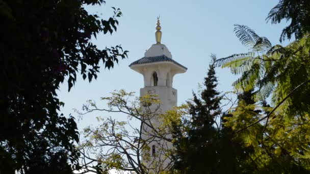 Wieża Meczetu Arabski Lub Minaret Słoneczny Dzień — Wideo stockowe