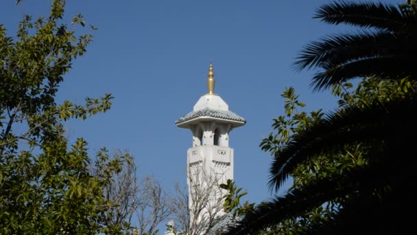 Torre Mezquita Árabe Minarete Con Yamur Día Soleado — Vídeo de stock