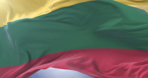 Flag Lithuania Waving Wind Blue Sky Slow Loop — Stock Video