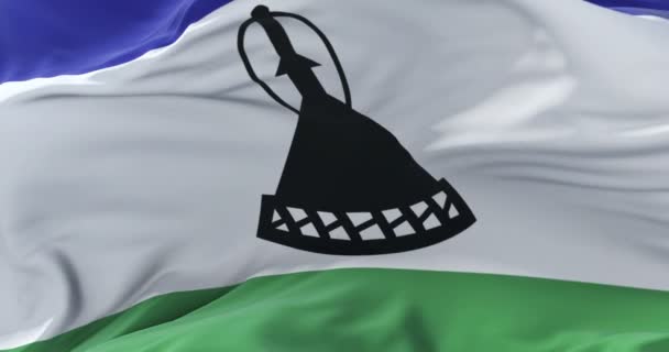 Lesotho Vlag Zwaaien Wind Met Blauwe Hemel Traag Lus — Stockvideo