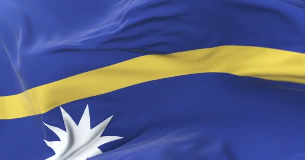 Bandera Nauru Ondeando Viento Lentamente Cielo Azul Bucle — Vídeo de stock