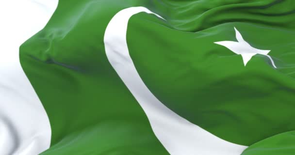 Pakistan Vlag Zwaaien Wind Met Blauwe Hemel Traag Lus — Stockvideo