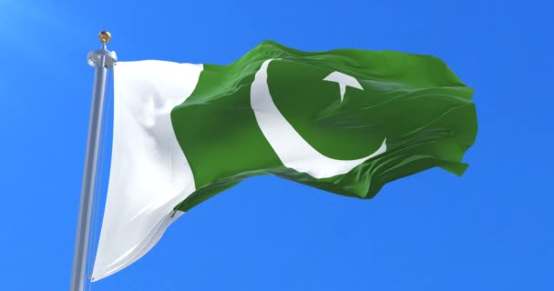 Vlag Van Pakistan Zwaaien Wind Met Blauwe Hemel Traag Lus — Stockvideo