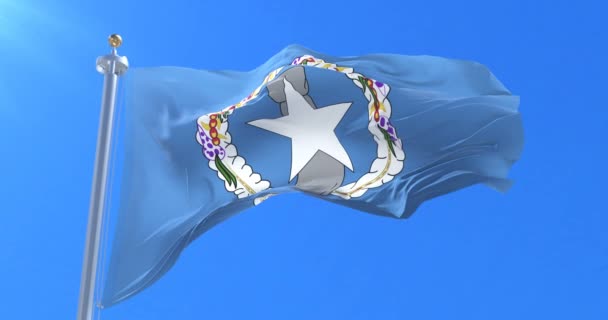 Flag Northern Mariana Islands Waving Wind Blue Sky Slow Loop — Stock Video