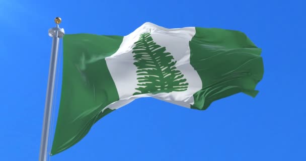 Bandeira Norfolk Island Acenando Vento Lento Céu Azul Loop — Vídeo de Stock