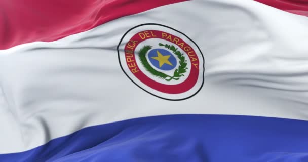 Bandera Paraguay Ondeando Viento Con Cielo Azul Lento Bucle — Vídeo de stock