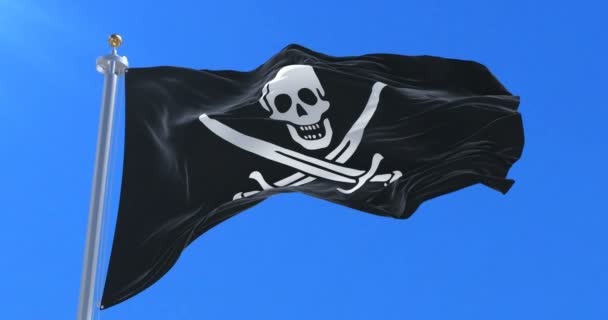 Bandera Pirata Ondeando Viento Lento Con Cielo Azul Bucle — Vídeos de Stock