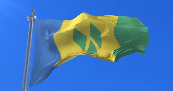 Saint Vincent Grenadines Vlag Zwaaien Wind Traag Lus — Stockvideo