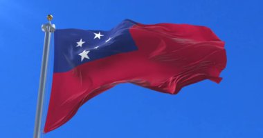 Rüzgarda, yavaş mavi gökyüzü ile sallayarak Samoa, bayrak, döngü