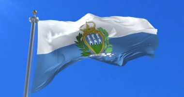 San Marino yavaş mavi gökyüzü ile rüzgarda sallayarak bayrak, döngü