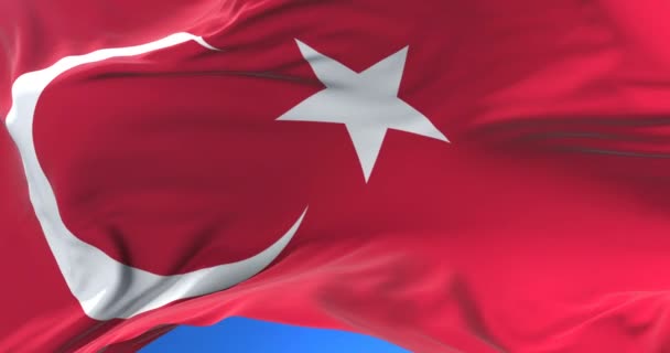 Flagge Der Türkei Weht Wind Langsamen Blauen Himmel Schleife — Stockvideo