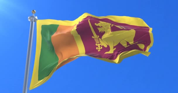 Flagga Sri Lanka Viftande Vinden Långsamt Blå Himmel Slinga — Stockvideo