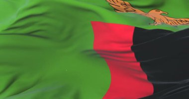 Zambiya yavaş mavi gökyüzü ile rüzgarda sallayarak bayrak, döngü