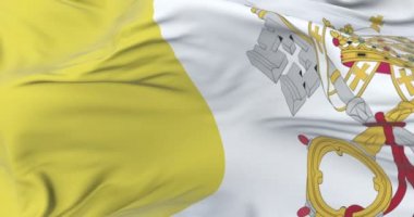 Vatikan Şehri bayrak sallayarak rüzgarda, yavaş mavi gökyüzü ile döngü