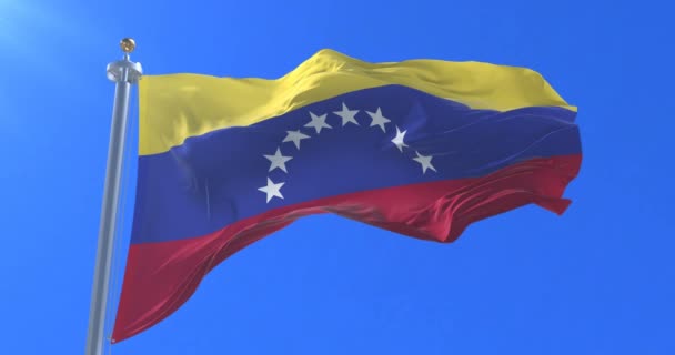 Venezuela Vlag Zwaaien Wind Langzaam Met Blauwe Hemel Lus — Stockvideo