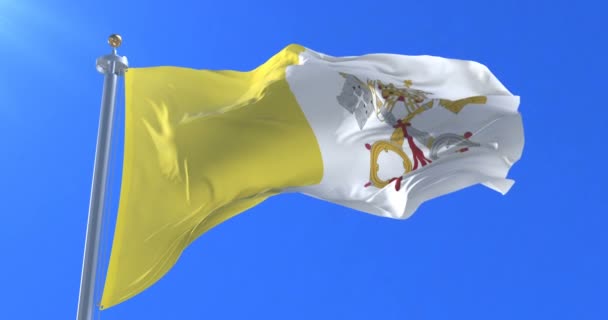 Bandeira Cidade Vaticano Acenando Vento Lento Com Céu Azul Loop — Vídeo de Stock