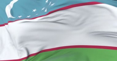 Özbekistan yavaş mavi gökyüzü ile rüzgarda sallayarak bayrak, döngü